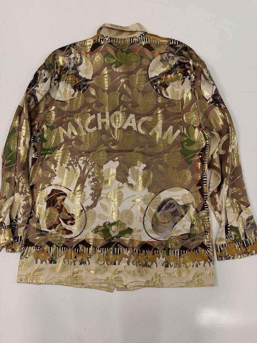 VINTAGE MENS JOEY RICHI GOLD LABEL METALLIC SILK SHIRT MICHOACAN SIZE L